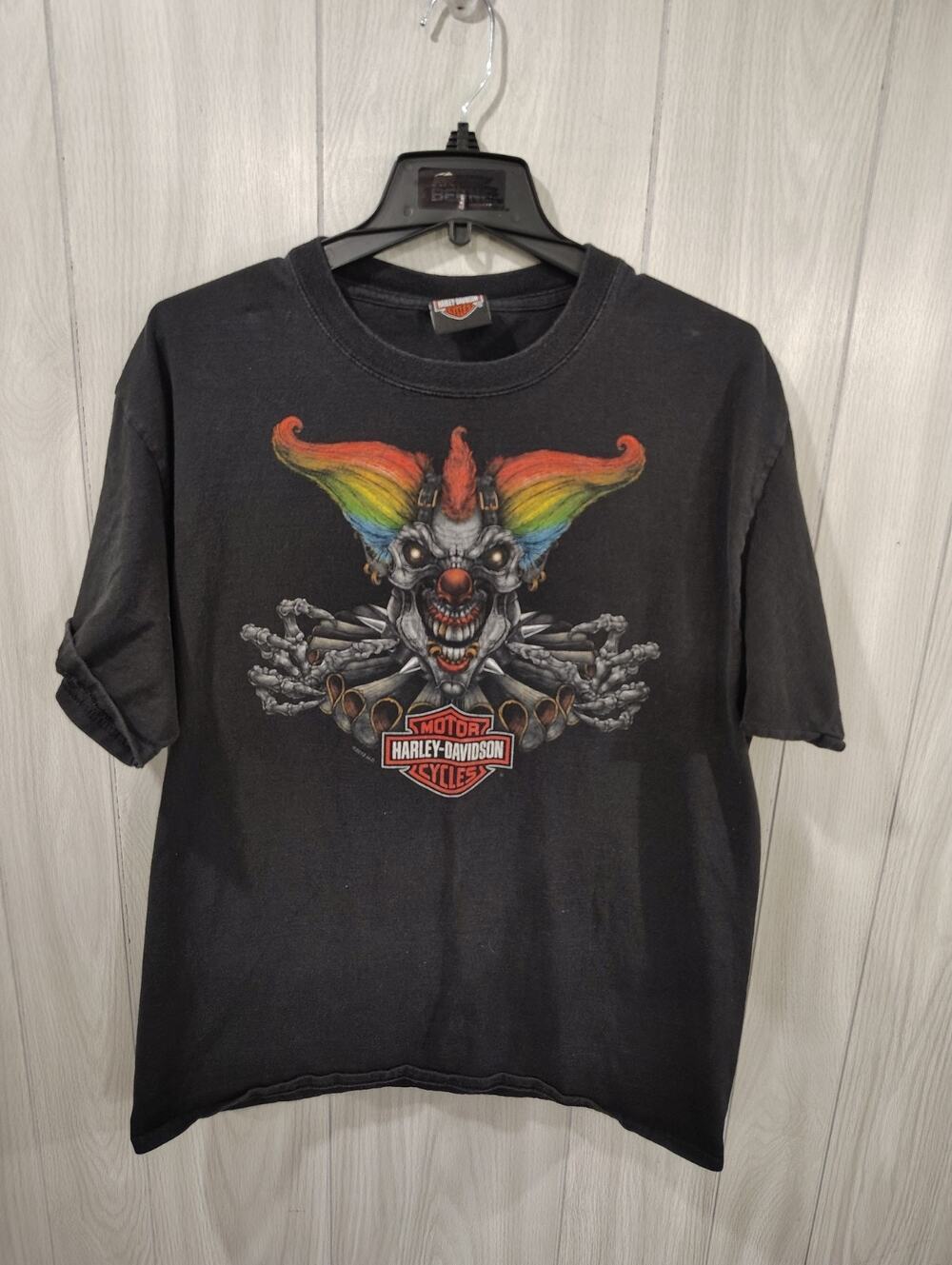 Harley Davidson Graphic T-Shirt Clown Skull Sioux City Iowa Size L Biker Retro